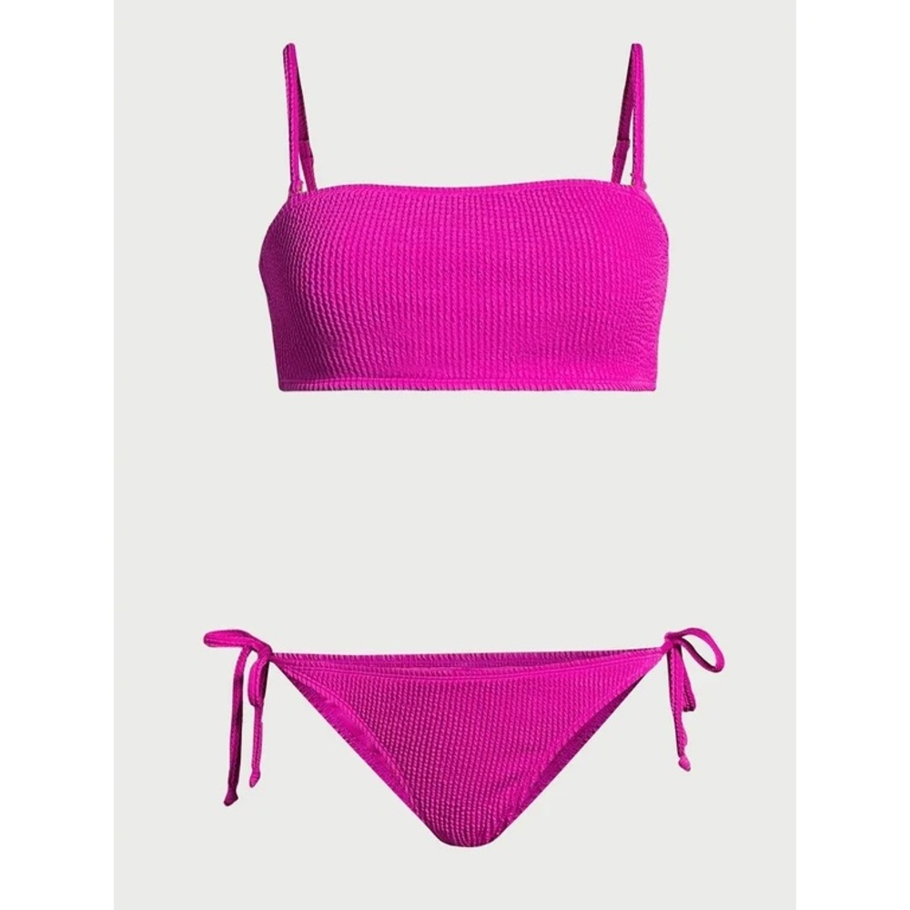 🌼No Boundaries🌼 Crinkle Pink Bandeau and Tie String Bikini Set